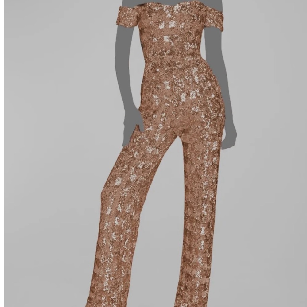 NWT Dress The Population Women's Champagne Sequin Off Shoulder Jumpsuit Size XL